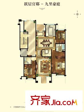 华润公元九里D户型首层户型图 5室4厅3卫1厨