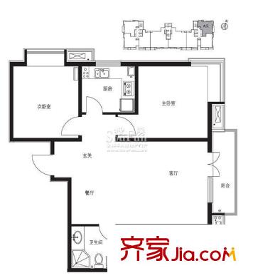 香蜜湾户型图户型图 2室2厅1卫1厨