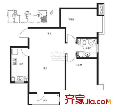 香蜜湾户型图户型图 2室2厅1卫1厨