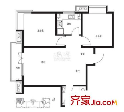 香蜜湾户型图户型图 2室2厅1卫1厨
