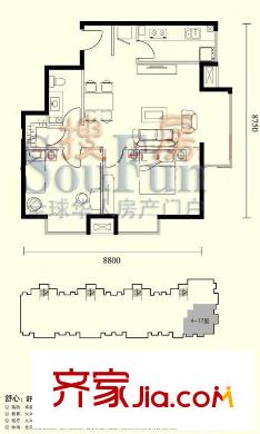 彩虹新城户型图12、17号楼B6 2室1厅1卫1厨