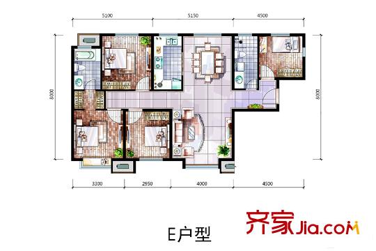 远洋春天著E户型 4室2厅2卫1厨
