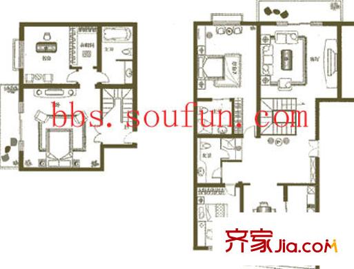 天竺花园户型图复式户型 3室3厅3卫2厨