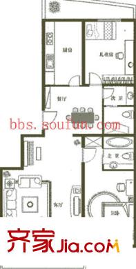 天竺花园户型图户型图 2室2厅2卫1厨