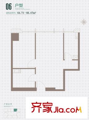 平方米悦国际06户型图 1室1厅1卫1厨