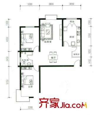 海澳公館戶型圖D戶型 2室2廳1衛(wèi)1廚