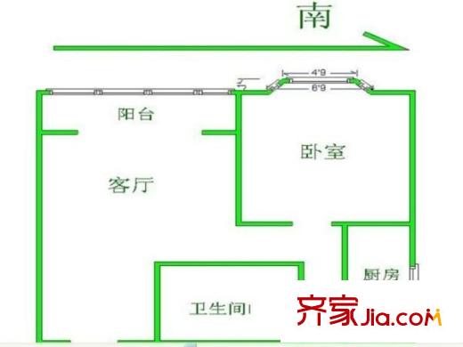 观音寺北里 1室 户型图