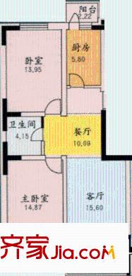 观音寺北里户型图B2户型 2室2厅1卫1厨