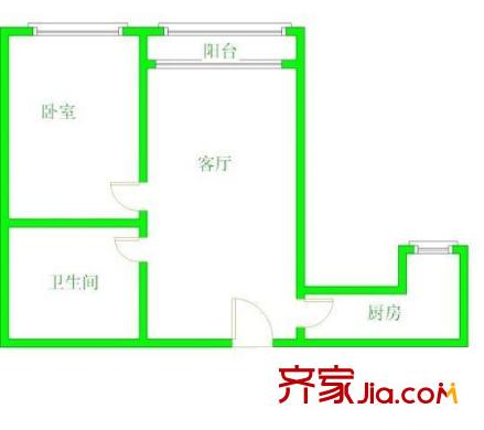 建功北里1室 户型图