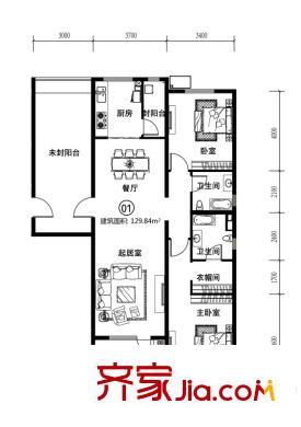 富力丹麦小镇户型图n10一单元01户型 2室2厅2卫1厨