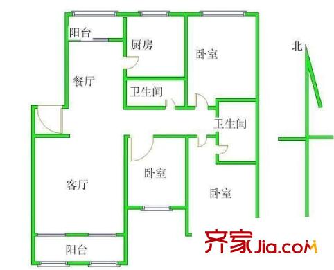 九龙家园户型图户型图 3室2厅2卫1厨