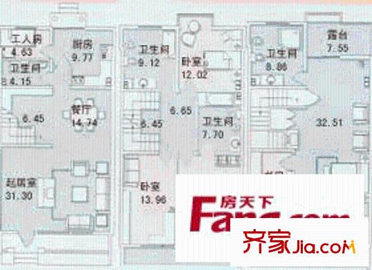 九龙家园户型图03户型 5室3厅3卫1厨