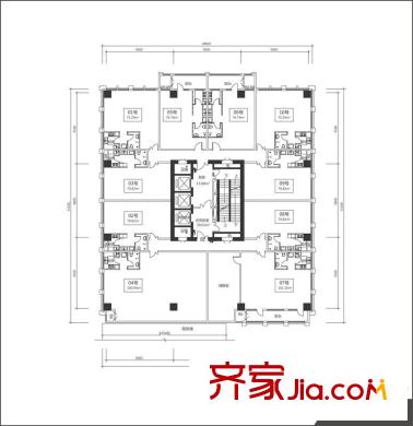 第1棟戶型圖6層標(biāo)準(zhǔn)層戶型 1室1衛(wèi)1廚