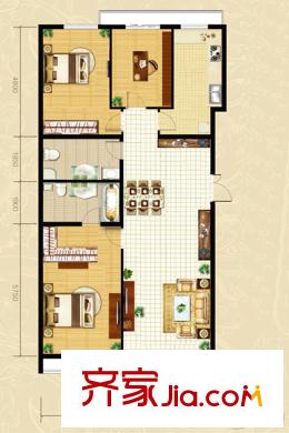 東潤財智公館E座標準層137戶型 3室2廳2衛(wèi)1廚