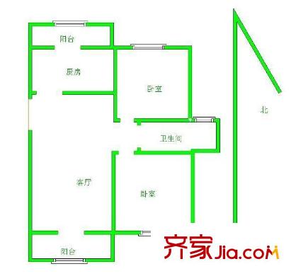 翠屏北里户型图户型图 2室2厅1卫1厨