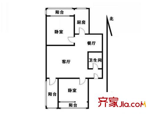 双兴南区 2室2厅 户型图