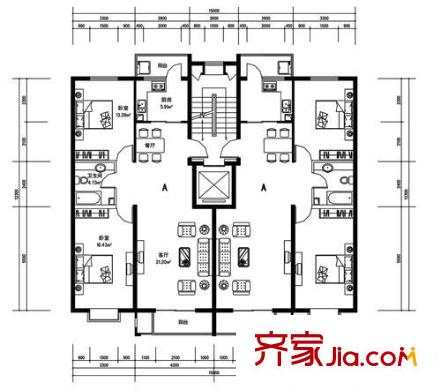 東方廣場二期戶型圖A戶型 2室2廳1衛(wèi)1廚