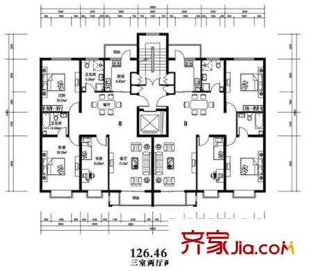 東方廣場二期戶型圖B戶型 2室2廳2衛(wèi)1廚