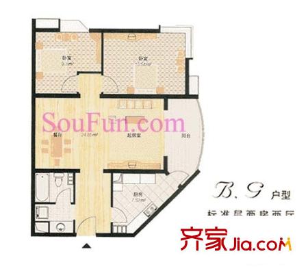 中海雅园户型图二居B、G户型 2室2厅1卫1厨