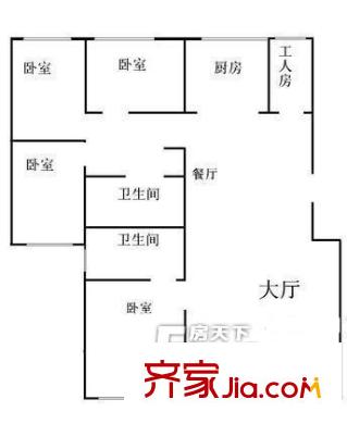 中海雅园户型图板楼205 4室2厅2卫1厨