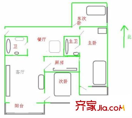 健翔园户型图户型图 3室2厅2卫1厨