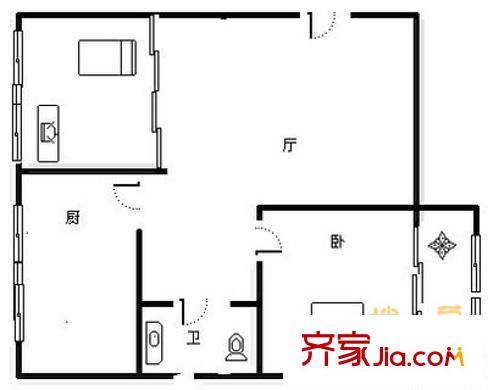 贵园北里户型图户型图 2室1厅1卫1厨
