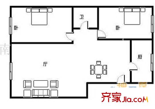 贵园北里户型图户型图 2室2厅1卫1厨