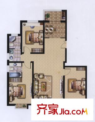 濱海1號(hào)戶(hù)型圖D戶(hù)型 3室2廳2衛(wèi)1廚