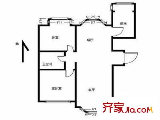 西木小区户型图户型图 2室2厅1卫1厨