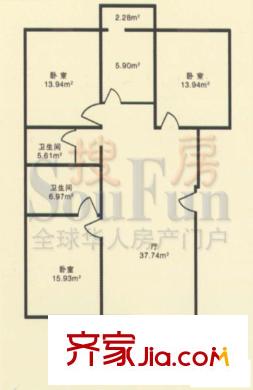 腾龙家园户型图三居室户型 3室2厅2卫1厨