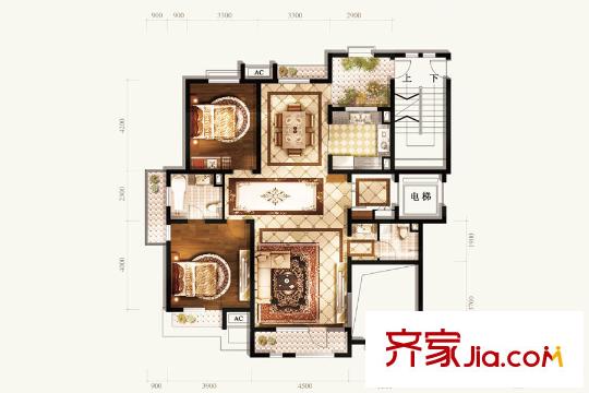 五矿・铭品A-W6户型 2室2厅1卫1厨