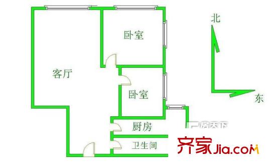 双榆树知春里小区户型图户型图 2室1厅1卫1厨