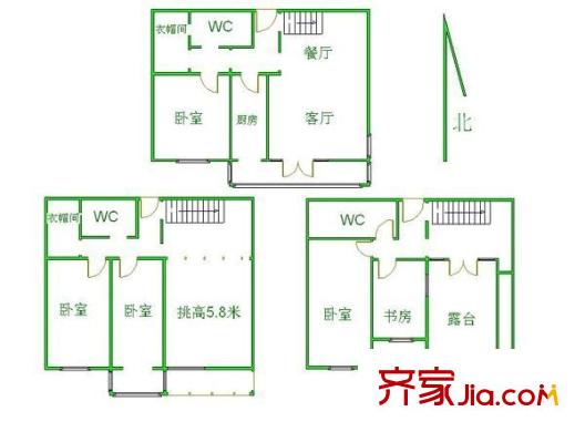 天秀花园古月园 5室 户型图