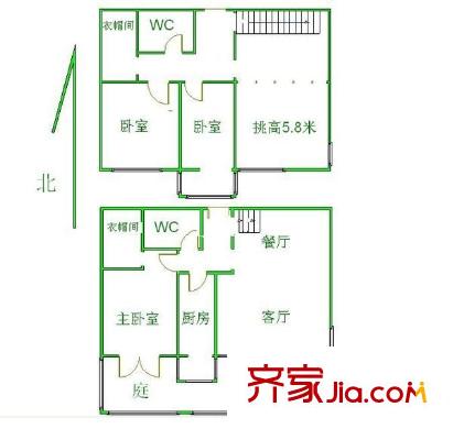 天秀花园古月园 3室 户型图