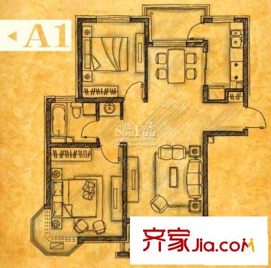 阳光波尔多户型图a1户型 2室2厅1卫1厨