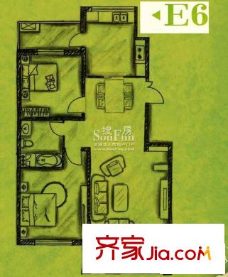 阳光波尔多户型图e6户型 2室2厅1卫1厨