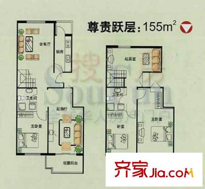 華龍?jiān)窇粜蛨D尊貴躍層 3室3廳2衛(wèi)1廚