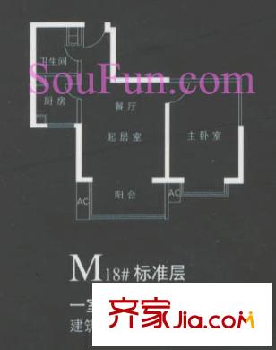 那尔水晶城户型图M户型 1室1厅1卫1厨
