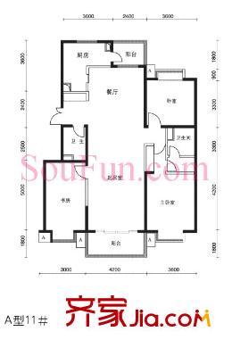 那尔水晶城户型图户型图 3室2厅2卫1厨