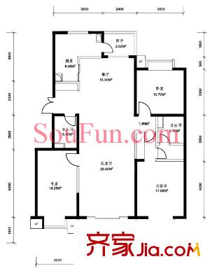 那尔水晶城户型图A11'12户型 3室2厅2卫1厨