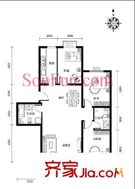 润龙家园户型图A户型 3室2厅2卫1厨