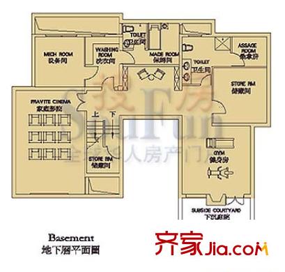 丽嘉花园户型图E户型地下层平面图 2室1厅1卫1厨
