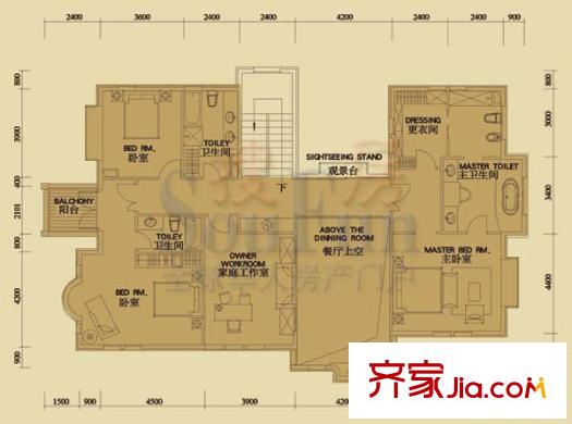 丽嘉花园户型图G户型二层平面图 4室3卫
