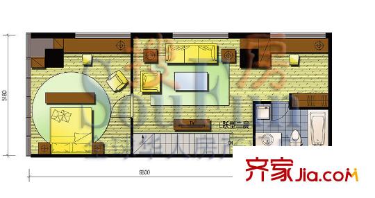 艾瑟顿国际公寓户型图L跃二层户型 2室3厅2卫1厨