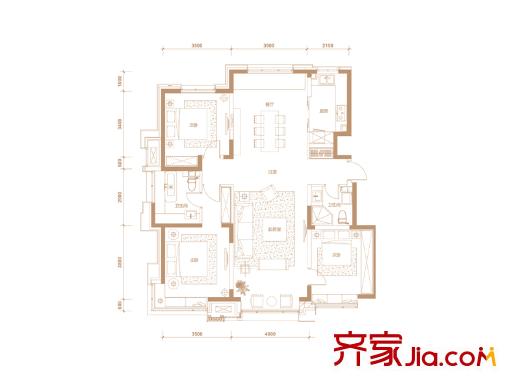 泰禾拾景园三居户型 3室2厅2卫1厨