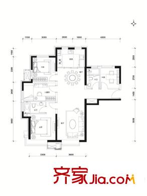 泰禾拾景园一期1、2、7号楼A户型 4室2厅2卫1厨