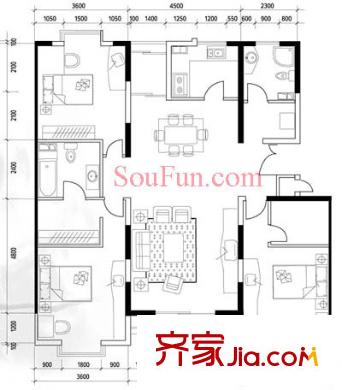 新康家园户型图3室2厅 3室2厅2卫1厨
