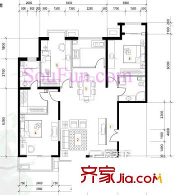 新康家园户型图3室2厅2卫1厨 3室2厅2卫1厨