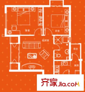 先鋒領(lǐng)寓戶型圖B戶型 2室1廳1衛(wèi)1廚
