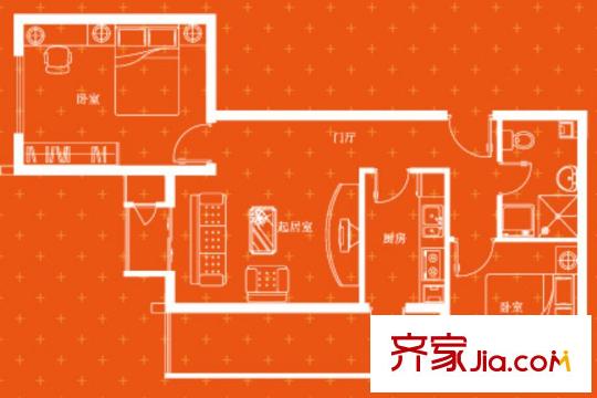 先鋒領(lǐng)寓戶型圖C戶型 2室1廳1衛(wèi)1廚